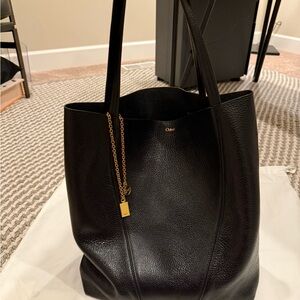Chloe Black Leather Tote with Gold Accent